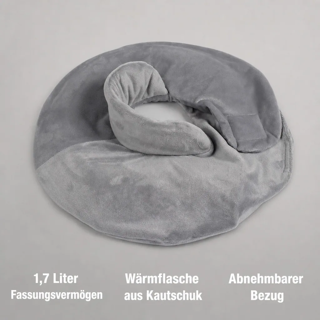 Nacken-Wärmflasche mit Nackenfleece, grau
