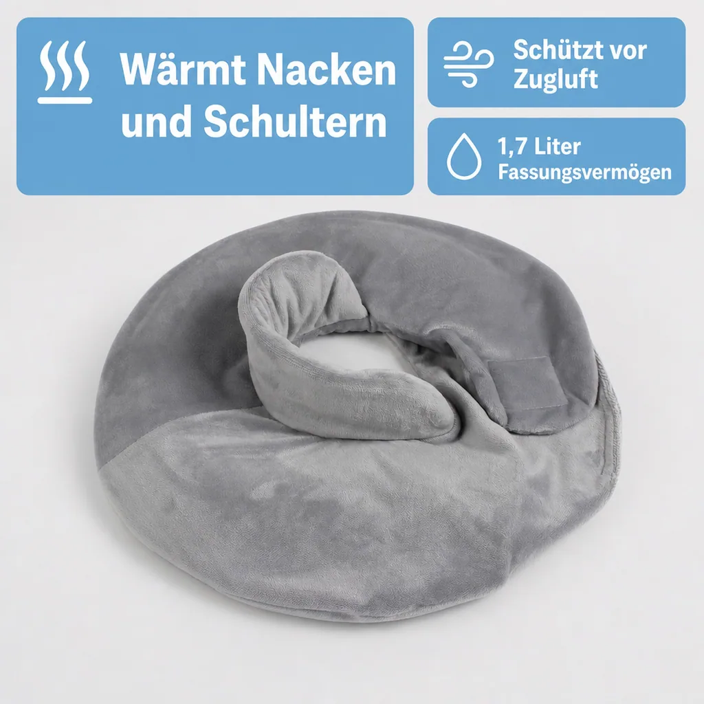 Nacken-Wärmflasche mit Nackenfleece, grau