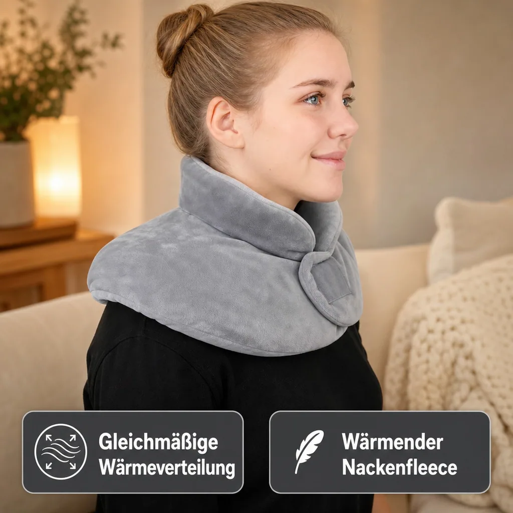 Nacken-Wärmflasche mit Nackenfleece, grau