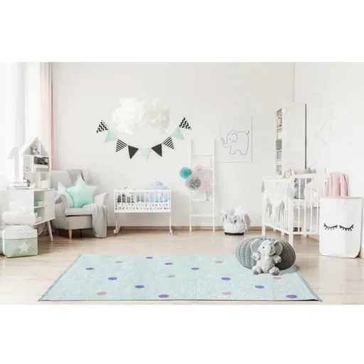 Livone Kinderteppich waschbar mint Punkte bunt, Teppichgrösse: 140 x 190 cm