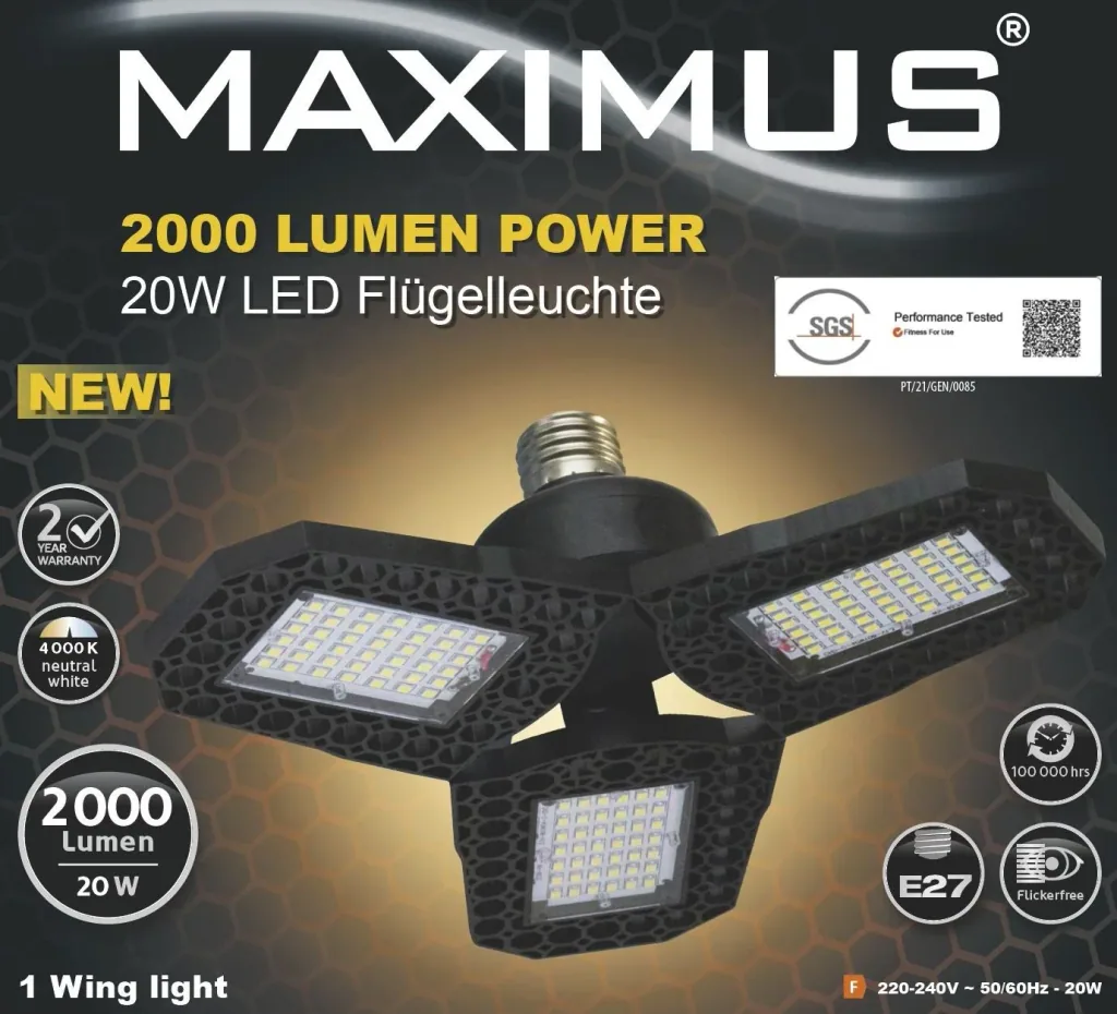 LED-Flügelleuchte, 20 Watt, 2000 Lumen, neutralweiß