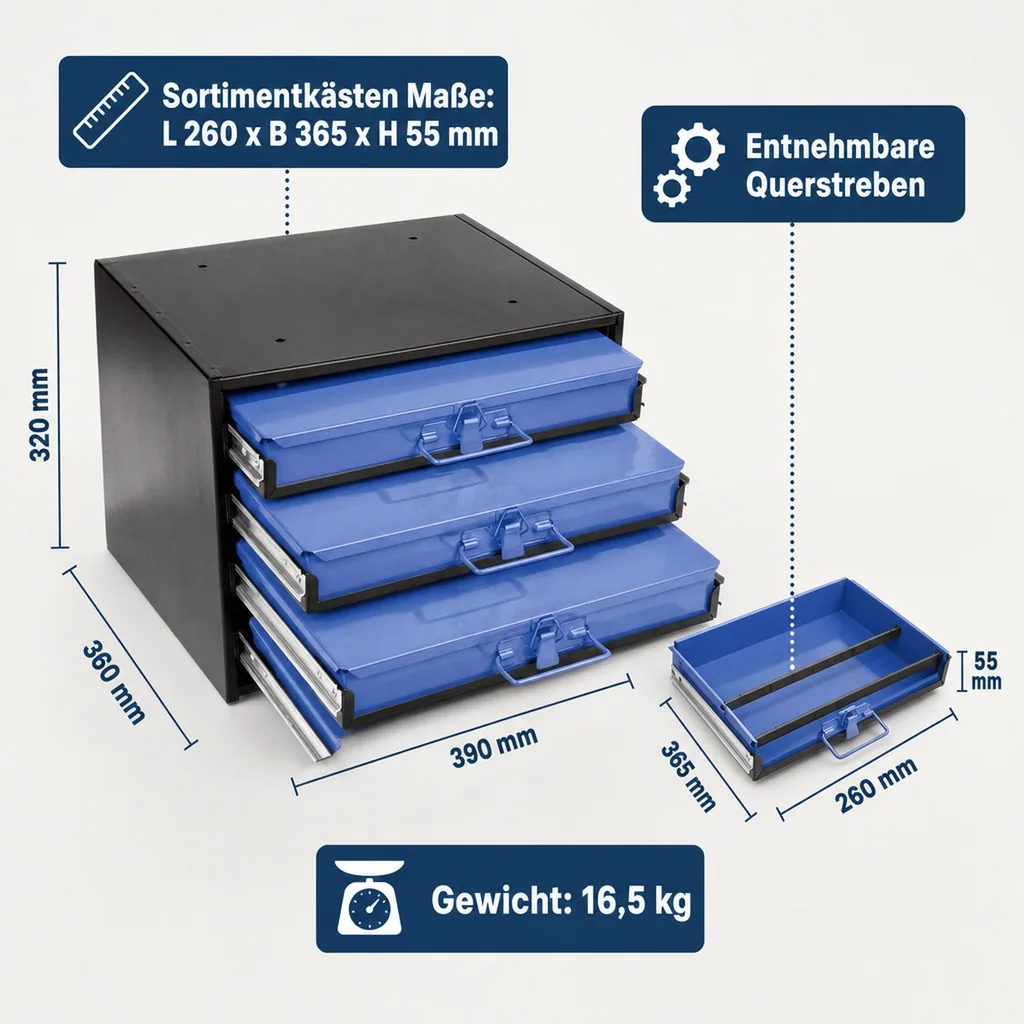 Werkzeug Box inkl. 4 Sortimentskästen ohne Bestückung