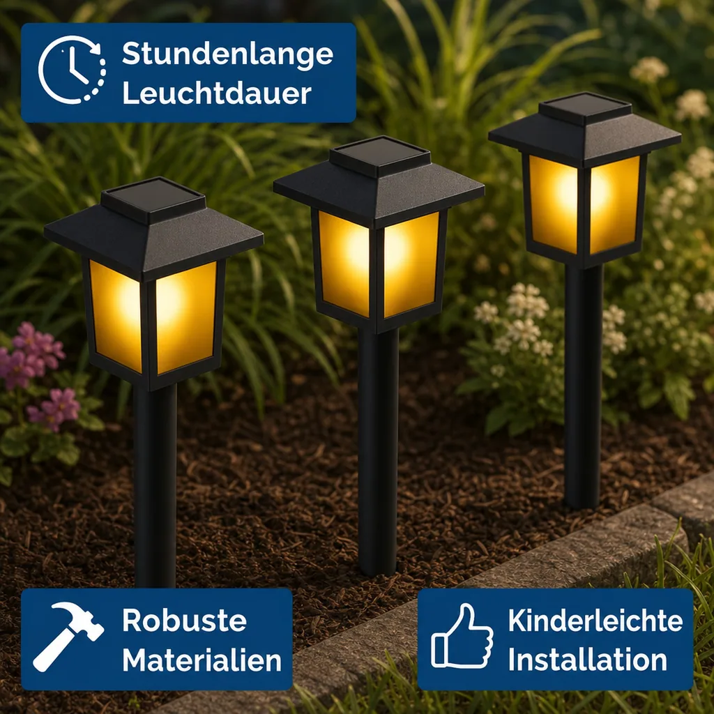 Solar Laterne mit Flammeneffekt, 3er-Set