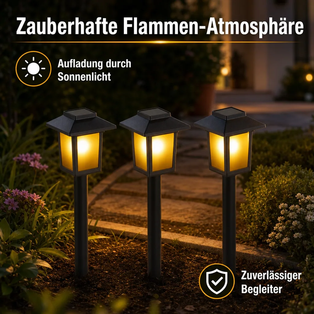 Solar Laterne mit Flammeneffekt, 3er-Set