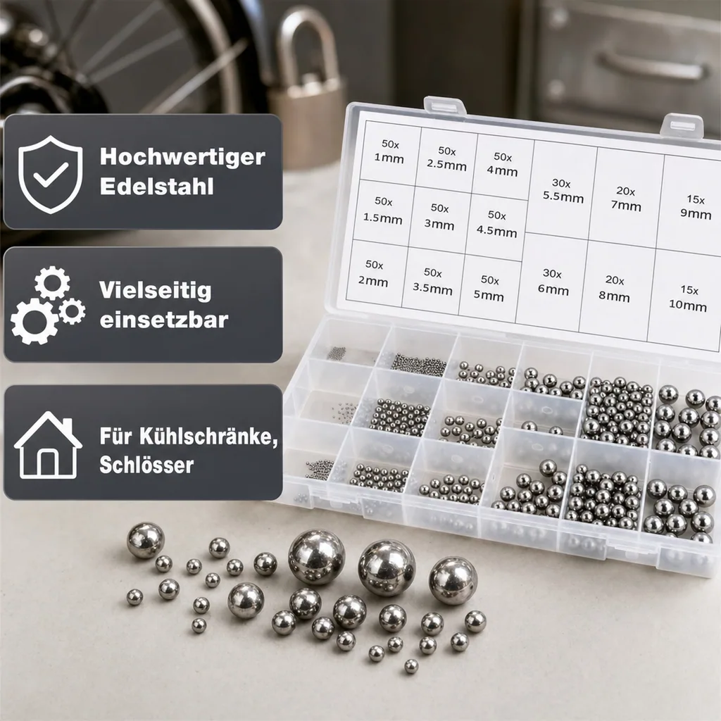 Edelstahl Kugellager-Kugeln Sortiment, 580 teilig