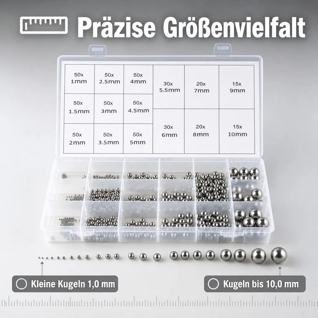 Edelstahl Kugellager-Kugeln Sortiment, 580 teilig
