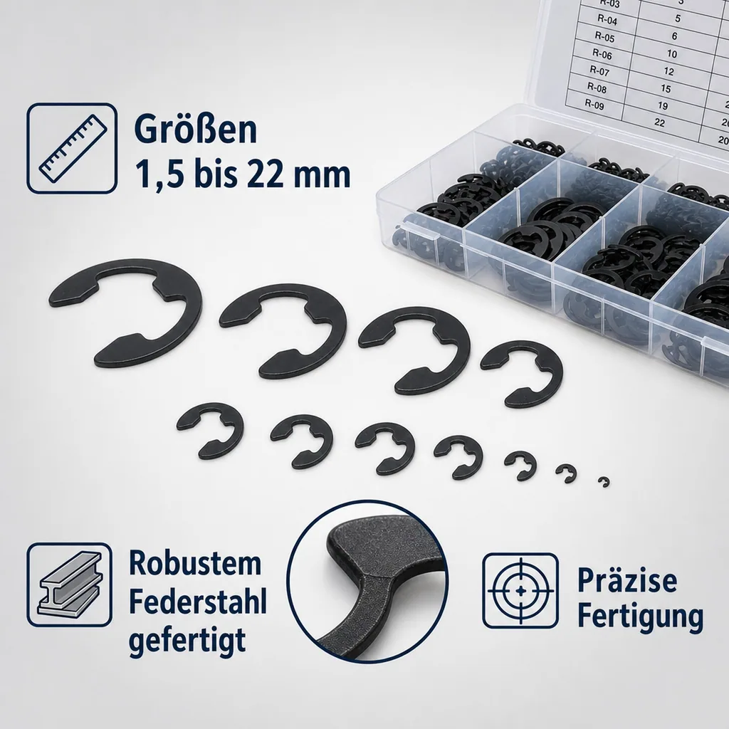 E-Sicherungsring-Sortiment 1,5-22 mm, 300-teilig