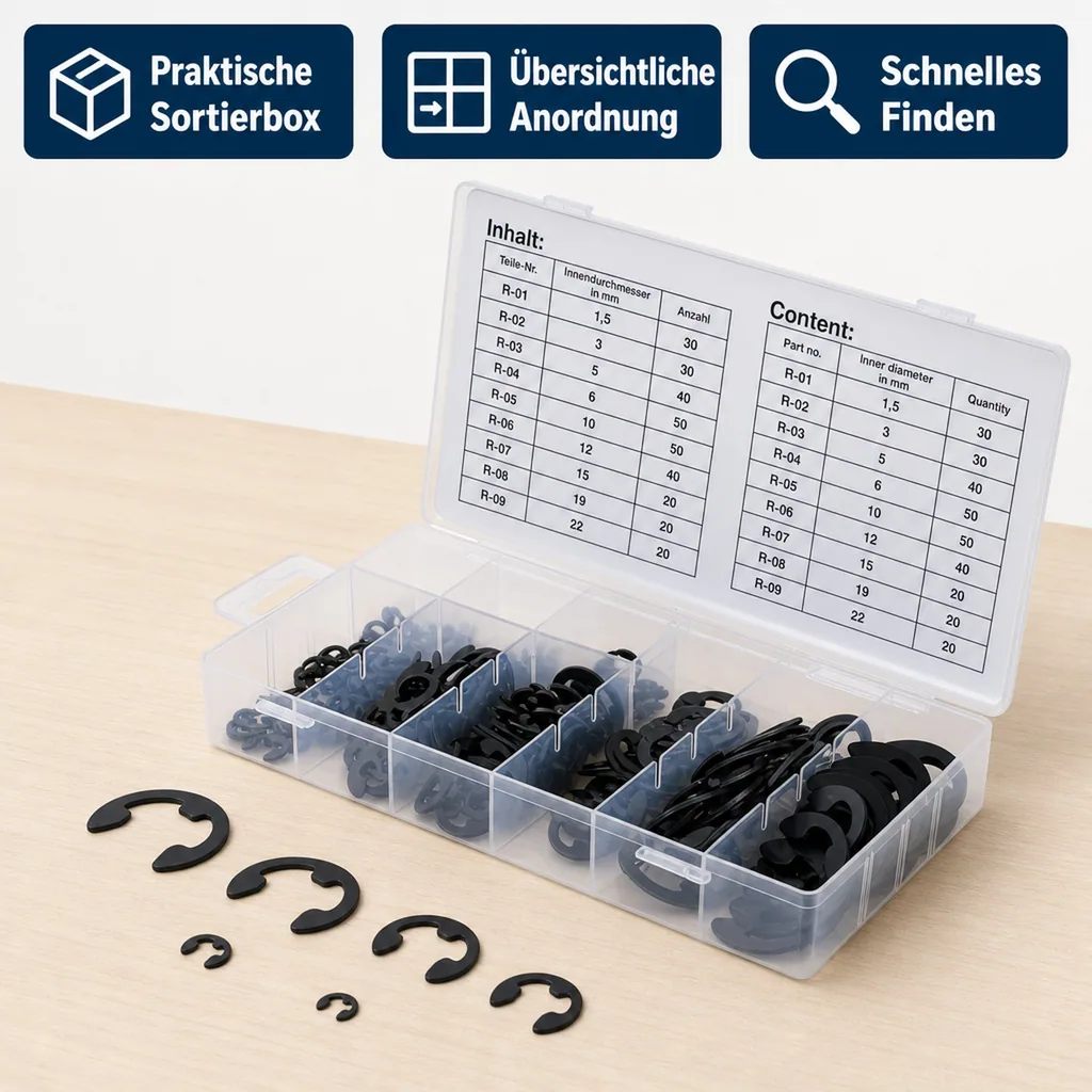 E-Sicherungsring-Sortiment 1,5-22 mm, 300-teilig