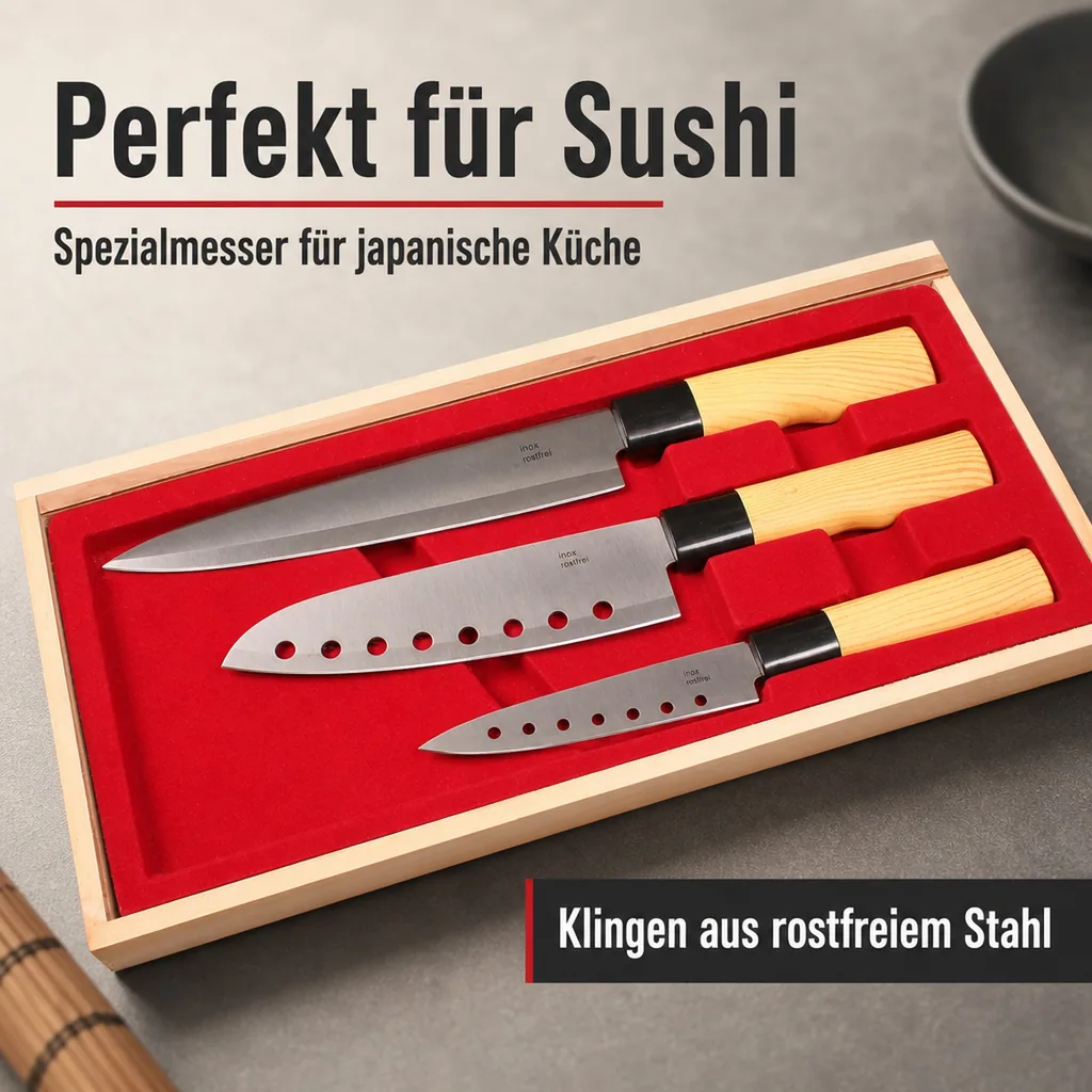 Messer-Set Asia im Holz-Etui, 3 Messer
