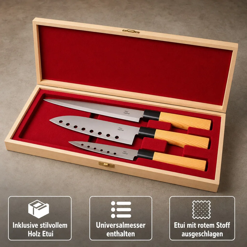 Messer-Set Asia im Holz-Etui, 3 Messer