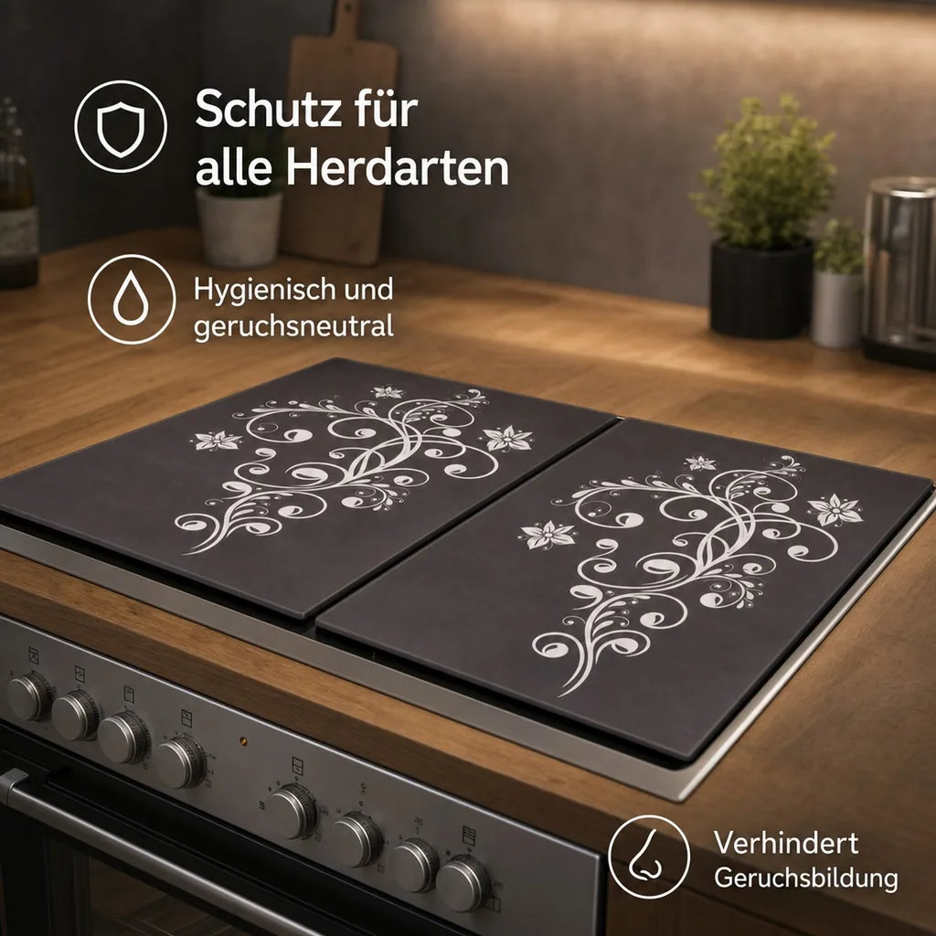 3 in 1 Herd-Abdeckplatten, Schneidbretter, „Nero“, aus Glaskeramik, Ornament-Design, 52 x 30 cm, 2er-Set