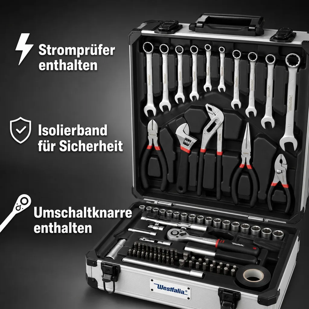 Werkzeugkoffer auf Rollen, bestückt, 186-teilig