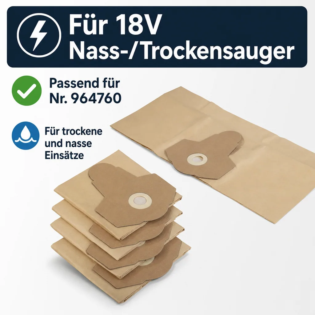 Staubbeutel, 5 Stück für 18V Nass-/ Trockensauger WNTS Nr. 964760