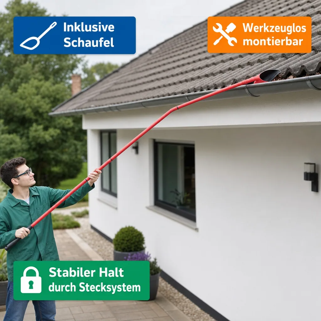Dachrinnen Reinigungs-Set 5 teilig. Schaufel, Schaber, 3 Steckstiele