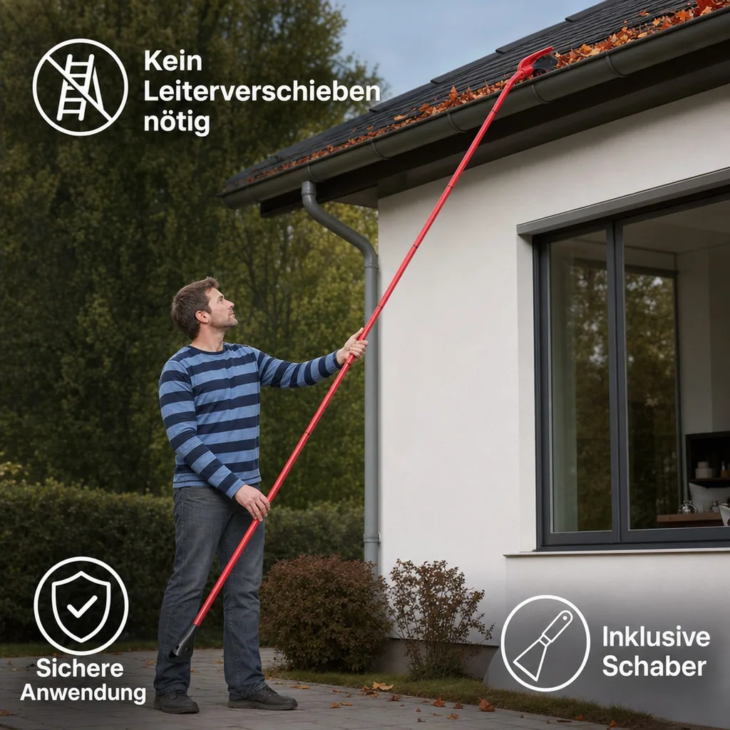 Dachrinnen Reinigungs-Set 5 teilig. Schaufel, Schaber, 3 Steckstiele