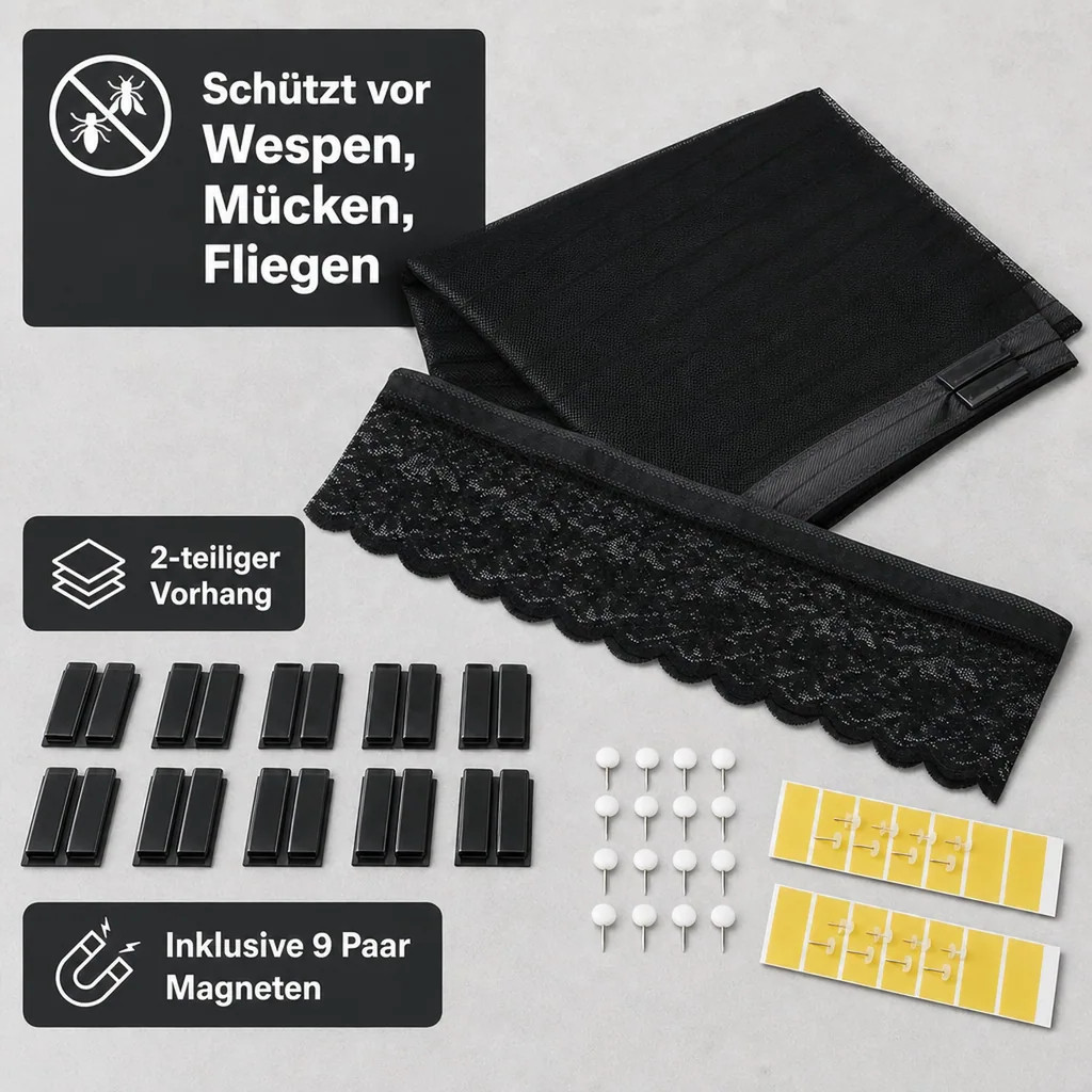 Moskitonetz Magic Klick 90 x 210 cm  für Türen, schwarz mit Magnetverschluss