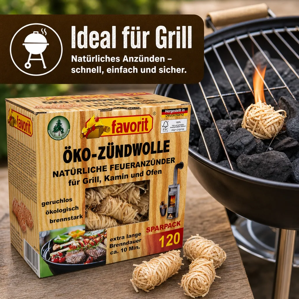 Öko-Zündwolle, Feueranzünder, 120 Stück