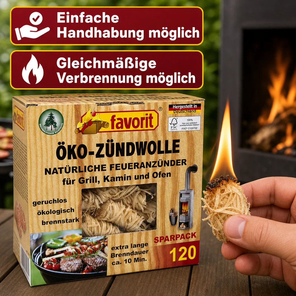 Öko-Zündwolle, Feueranzünder, 120 Stück