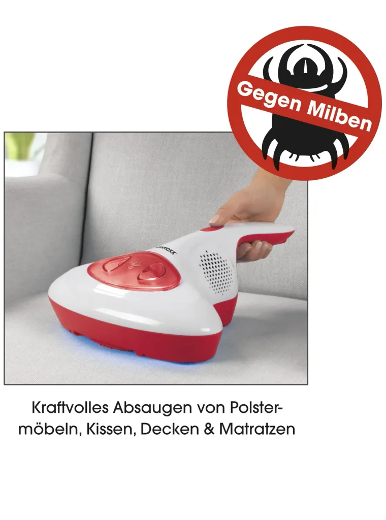 Akku-Milben-Handstaubsauger mit UV-C-Licht 14,8V rot/weiß