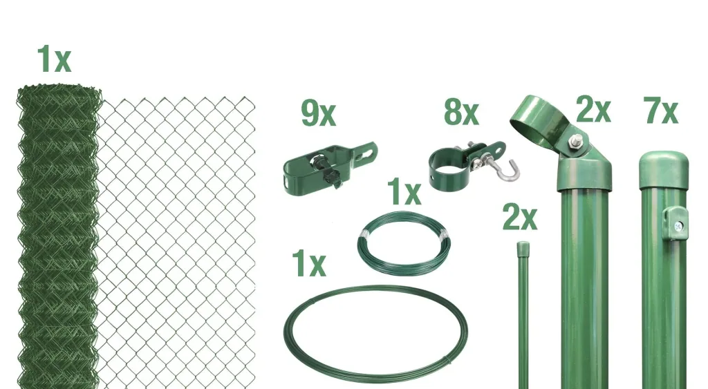 Maschendrahtzaun als Zaun-Komplettset, zum Einbetonieren, grün, Höhe 200 cm, Länge 15 m