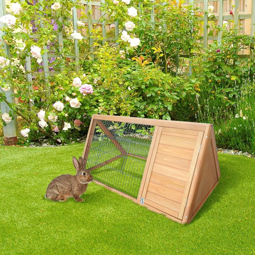 3-eckig Kleintierstall mit Freigehege Auslauf Outdoor Gelb 116 x 62,2 x 52,5 cm