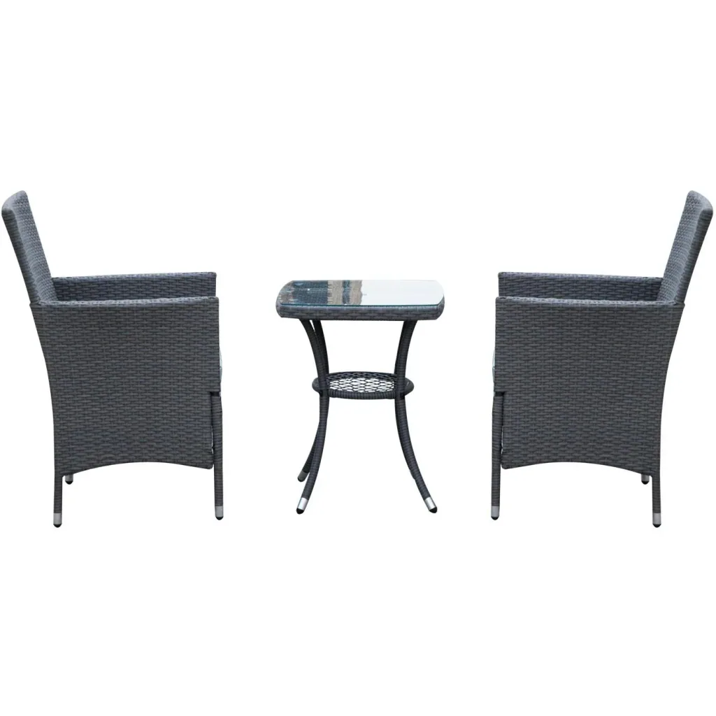 Gartensitzgruppe 3-tlg, Polyrattan Gartenset Rattanmöbel Grau mit Sitzkissen