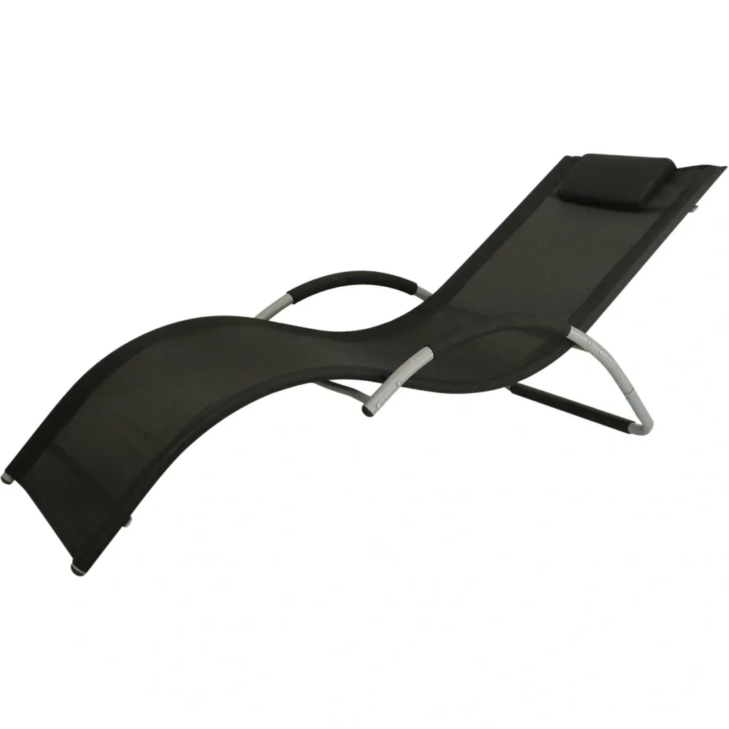 Gartenliege Sonnenliege mit Kissen Relaxliege ergonomisch wetterbeständig Aluminium Schwarz 168 x 63 x 68 cm