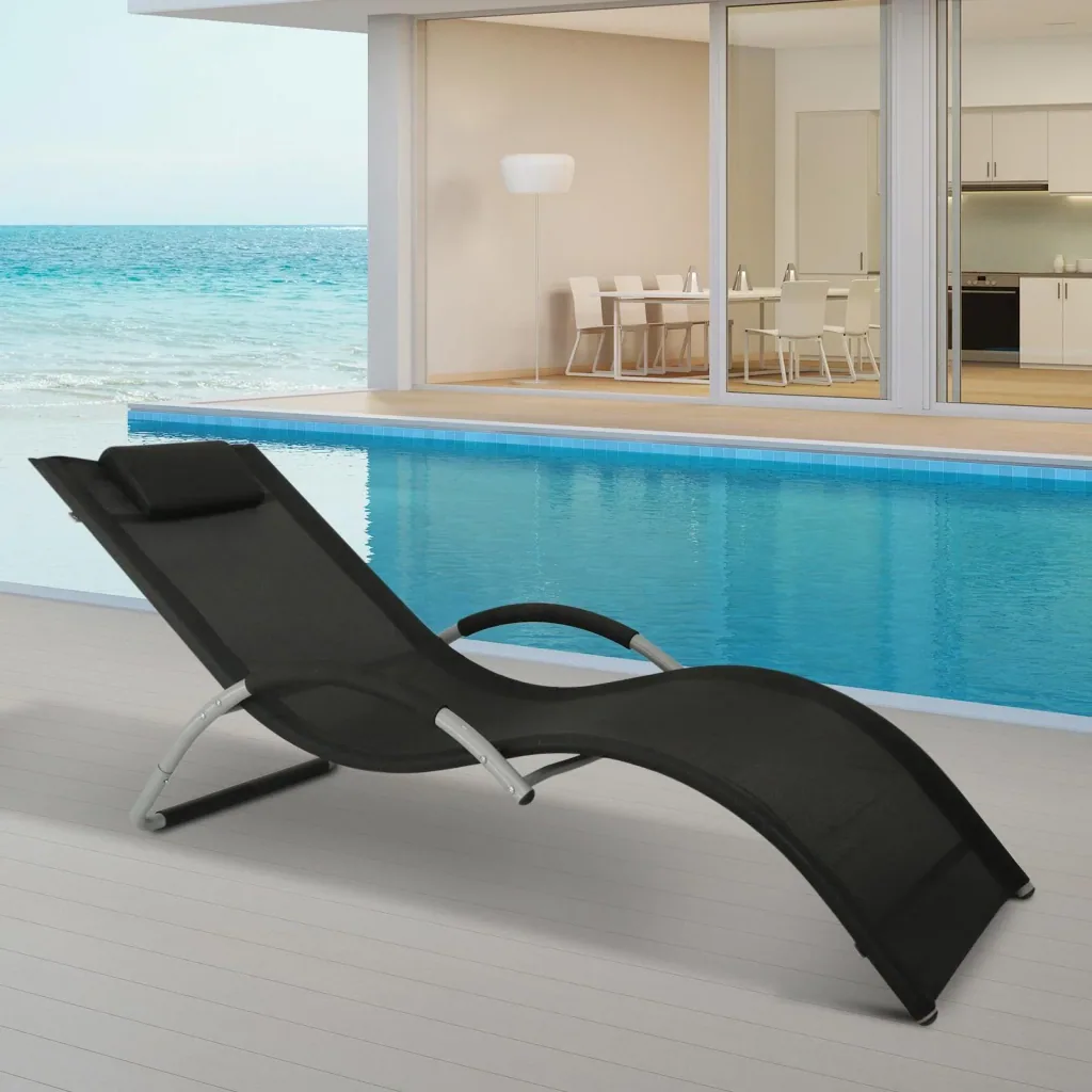 Gartenliege Sonnenliege mit Kissen Relaxliege ergonomisch wetterbeständig Aluminium Schwarz 168 x 63 x 68 cm
