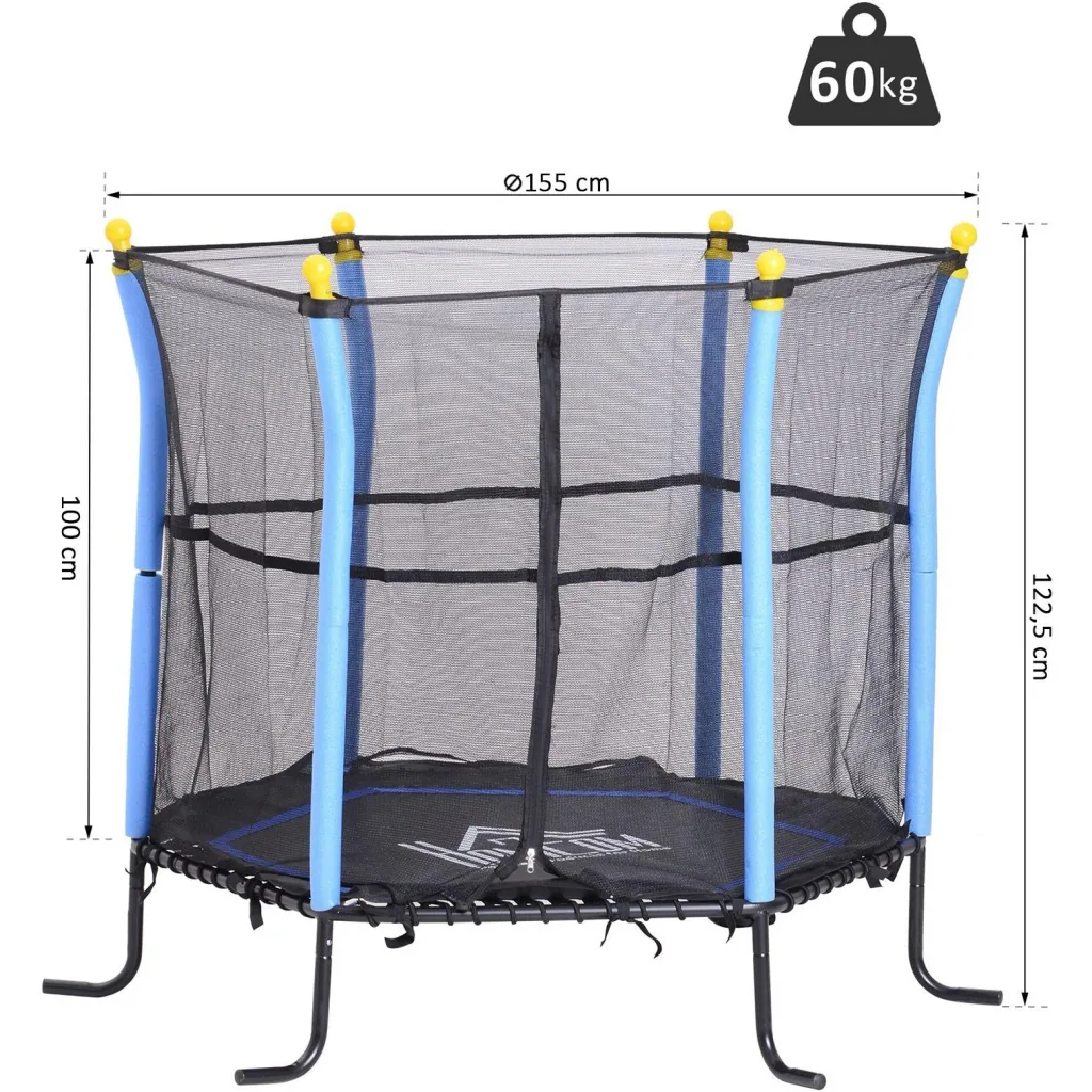 Trampolin Kinder Gartentrampolin mit Sicherheitsnetz Randabdeckung Ø155cm bis 60kg