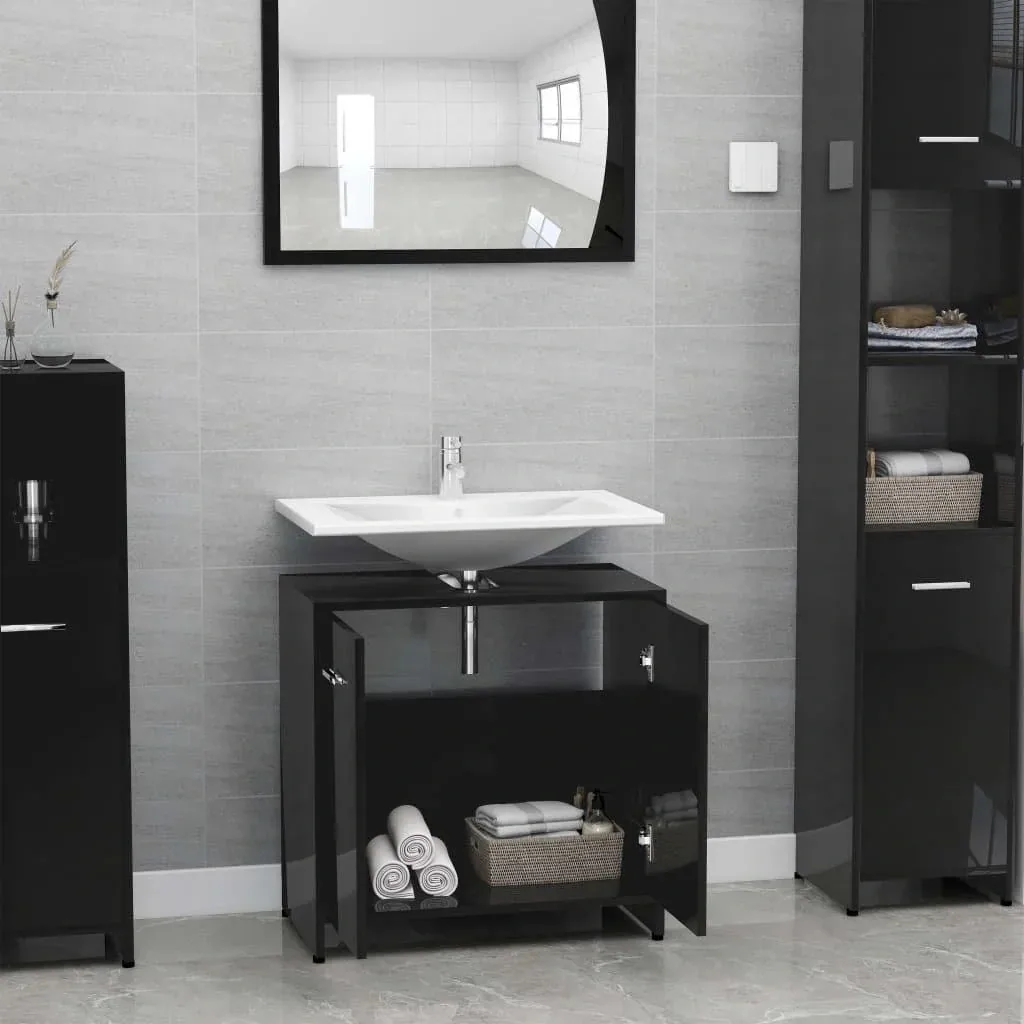 Badschrank 60x33x58 cm Spanplatte Hochglanz schwarz