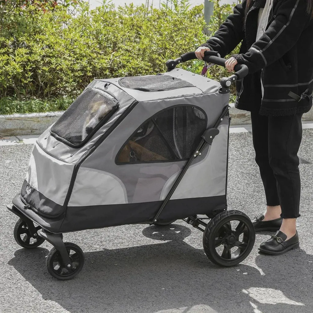 Hundebuggy Hundewagen mit 4 Räder Haustierbuggy für mittelgroße Hunde faltbar Oxford Grau 104,5 x 68,5 x 110 cm