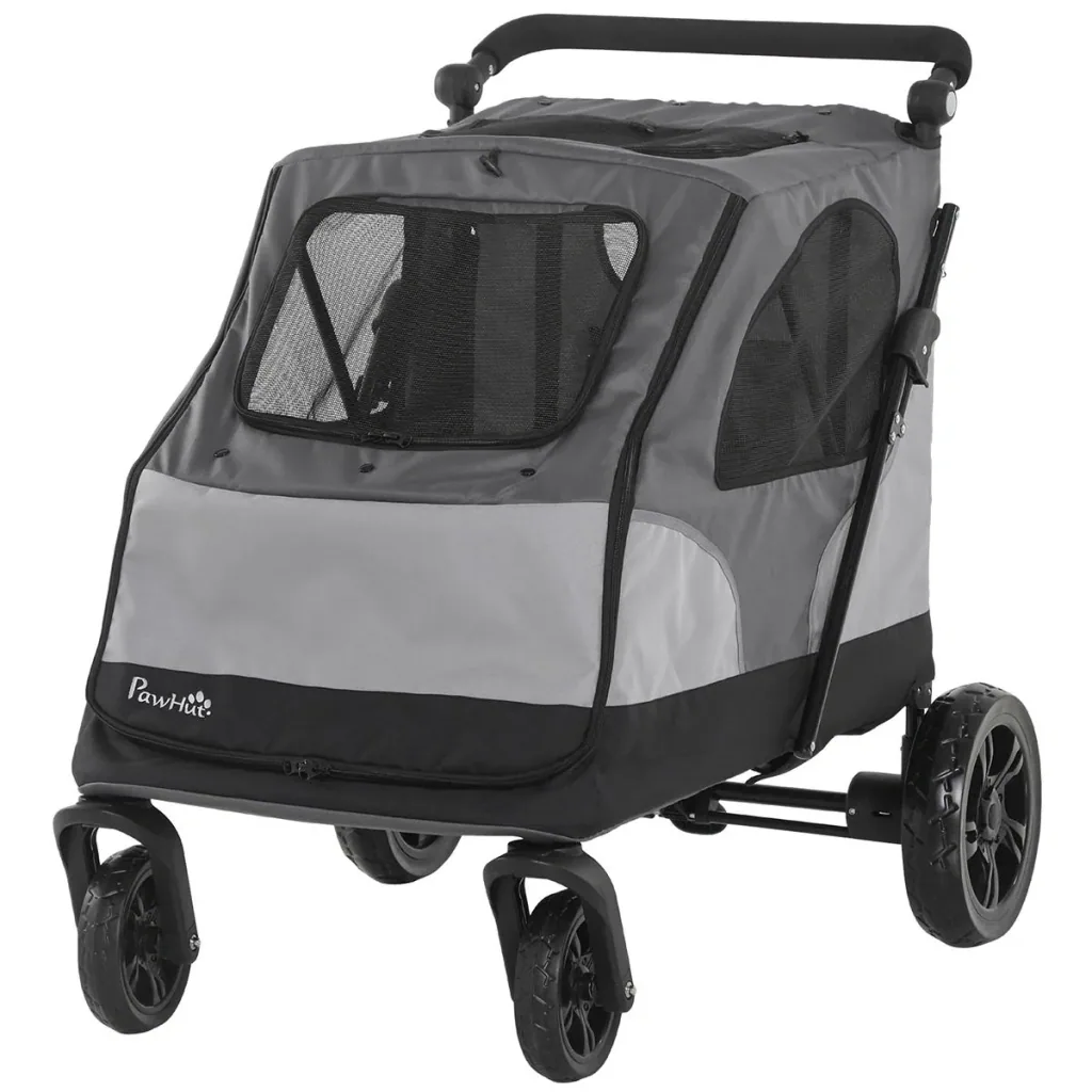 Hundebuggy Hundewagen mit 4 Räder Haustierbuggy für mittelgroße Hunde faltbar Oxford Grau 104,5 x 68,5 x 110 cm