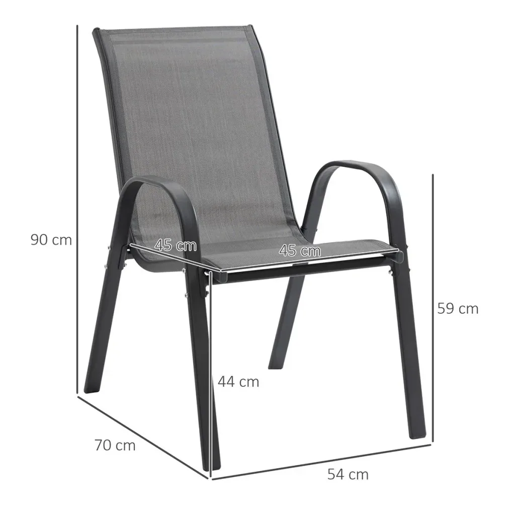 2er Set Gartenstuhl Stapelstuhl mit Armlehne Essstühle Garten Metall Mesh-Gewebe Grau 70 x 54 x 90 cm