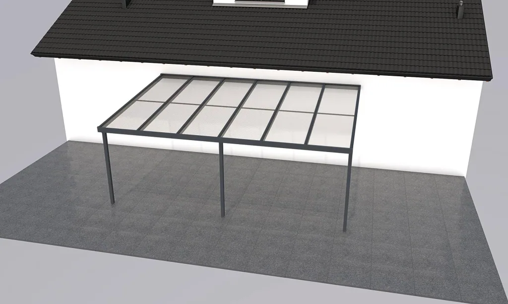 Terrassendach Premium, anthrazit, 6110 x 4060 mm - Polycarbonat Stegplatten 16 mm, weiß gestreift