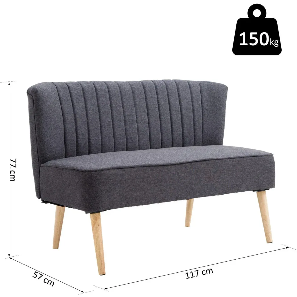 2-Sitzer Couch Stoffsofa Polstersofa Sitzmöbel Holz dunkelgrau 117 x 56,5 x 77 cm