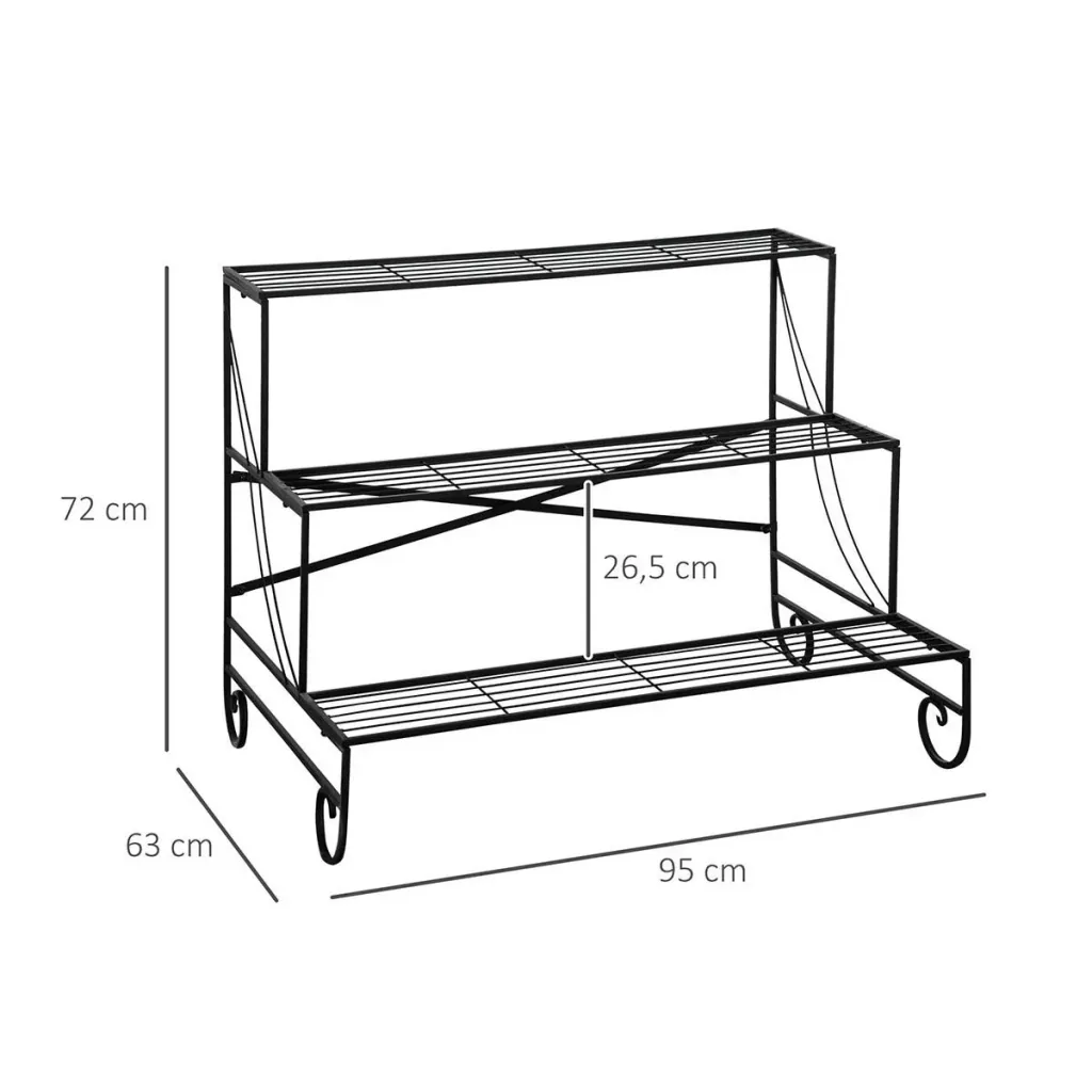 Blumenregal aus Metall 3 Stufen Pflanzenregal für innen und außen Garten Balkon Schwarz 95 x 63 x 72 cm