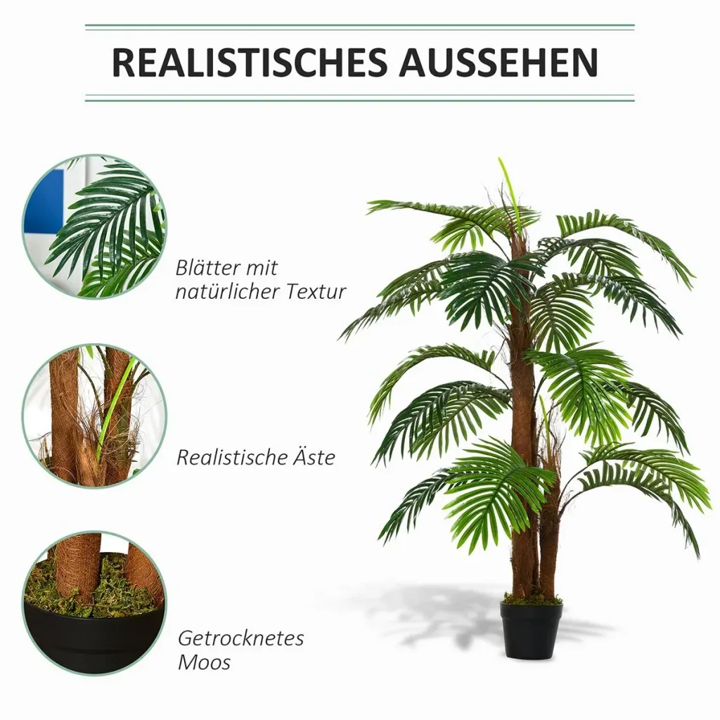 künstliche Pflanzen 120 cm künstlicher Palmen Palme Kunstpflanze Zimmerpflanze Dekopflanze Büropflanze Kunststofftopf fü