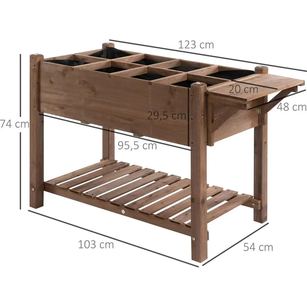 Hochbeet Pflanzkasten mit 8 geteilten Gittern faltbare Ablage Blumenkasten Blumentopf Kräuterbeet Massivholz Braun 123 x