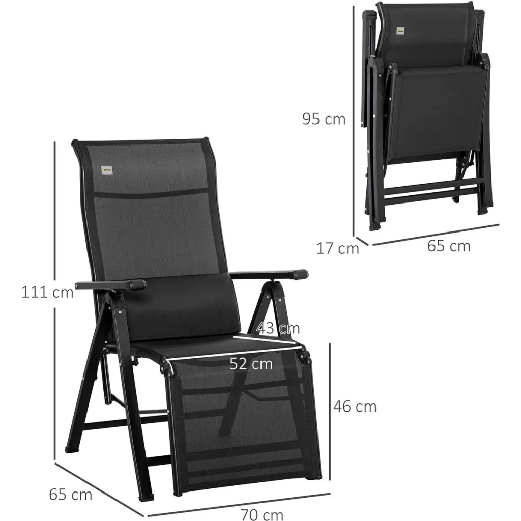 Gartenliege - 9 Positionen - Schwarz - 70 x 65 x 111 cm