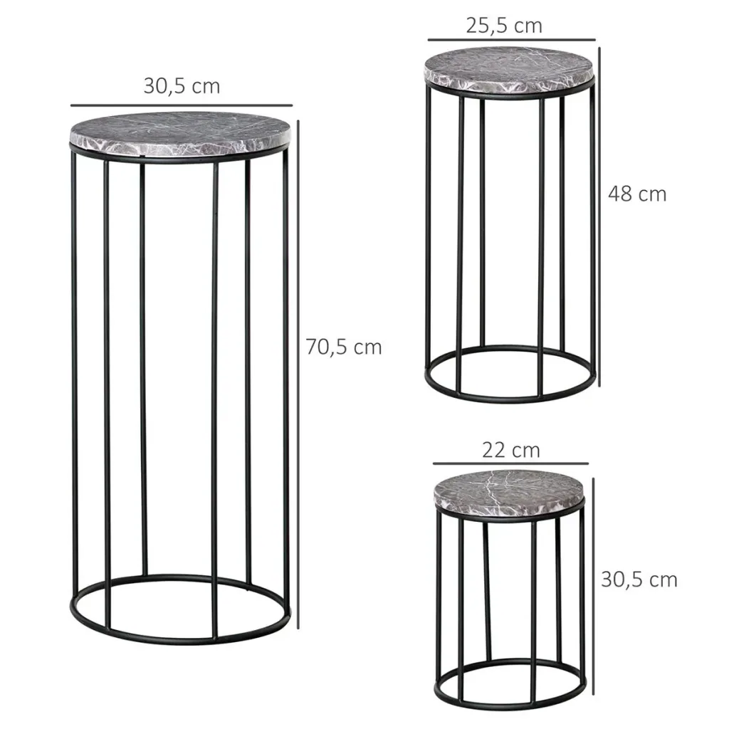 Blumenständer 3er Set aus Metall in Marmoroptik Stapelbar Pflanzenhocker für Blumentopf Schwarz+Grau