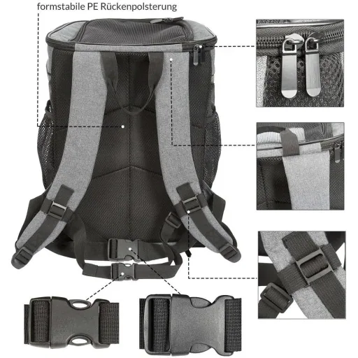 Haustier-Rucksack mit Klappe, Taschen, Gürtel und Bund