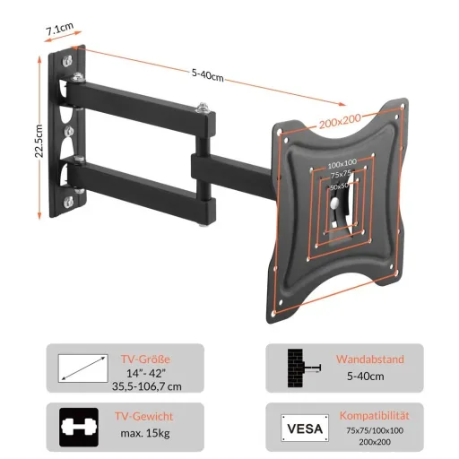 TV-Wandhalterung bis zu 42 Zoll - VESA 200x200