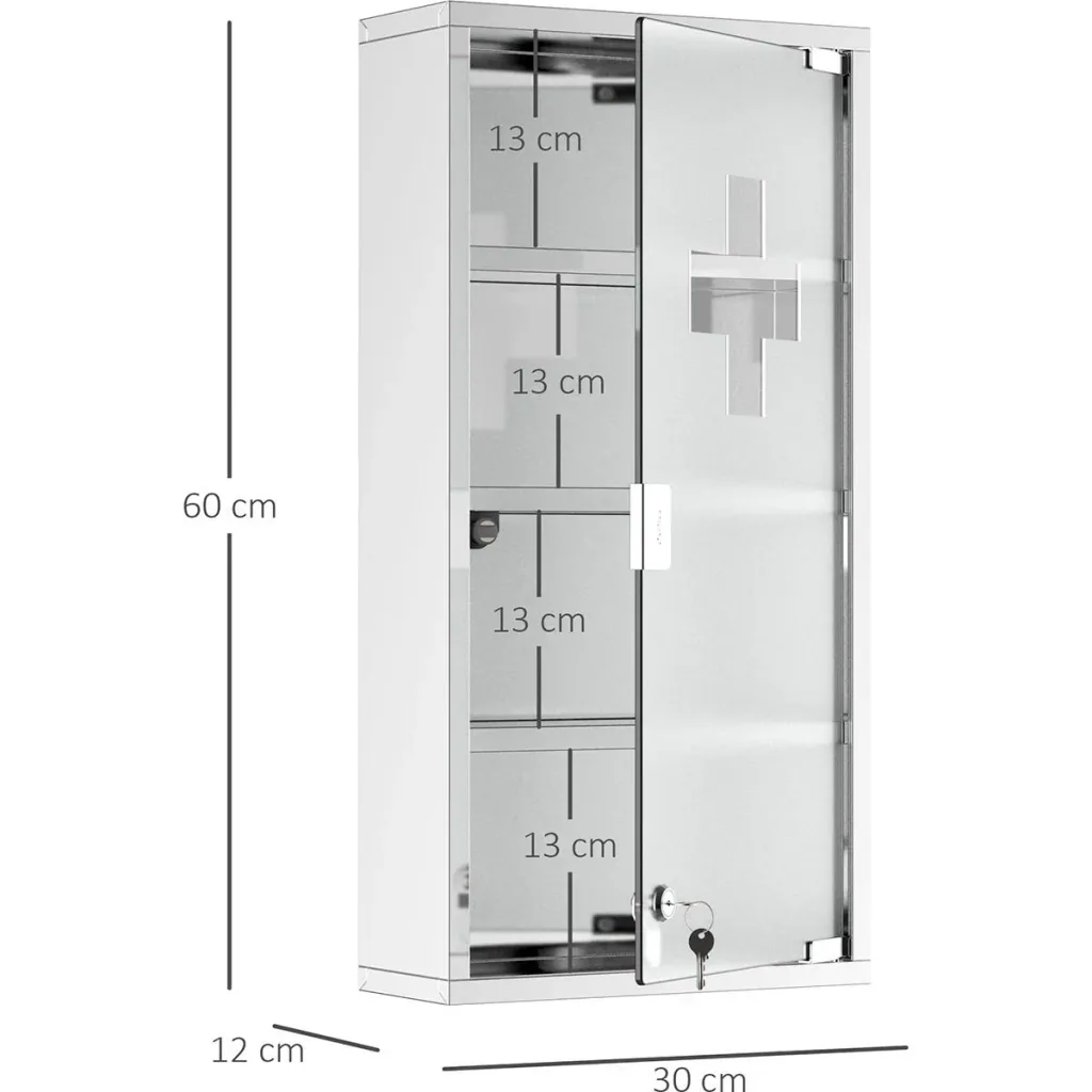 Medizinschrank mit 4 Fachböden silber