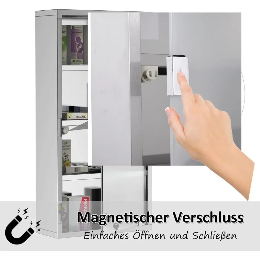 Medizinschrank mit 4 Fachböden silber