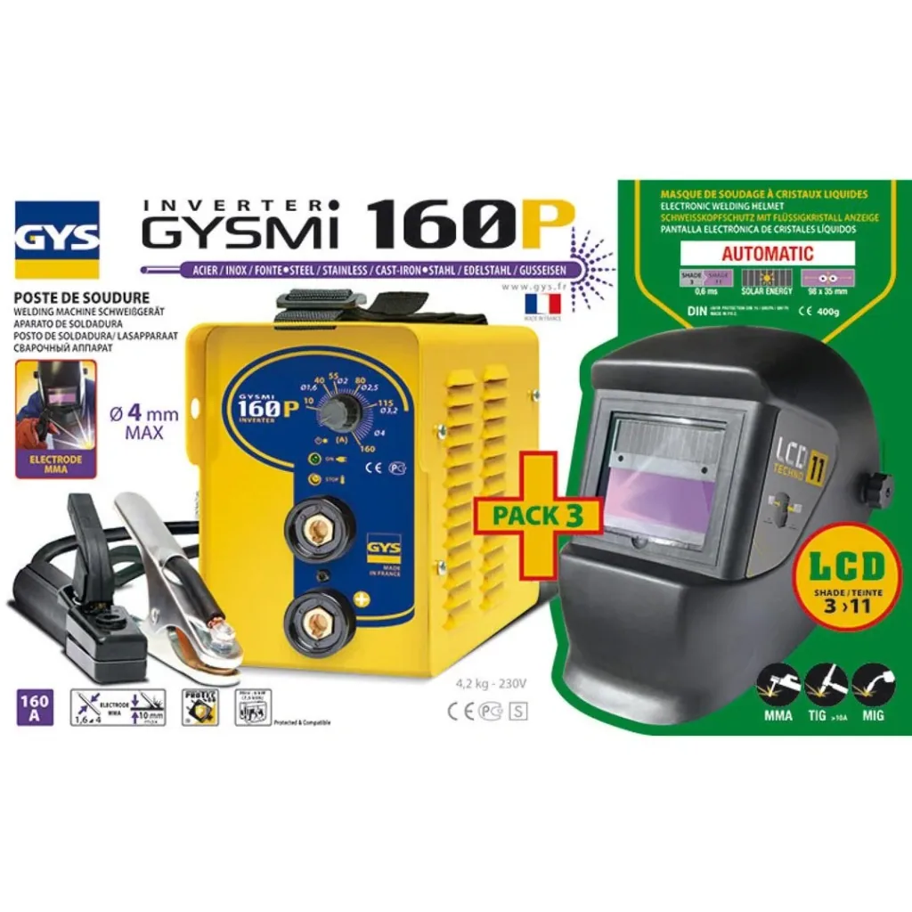 Schweißinverter/Schweißgerät mit Schweißhelm und Elektroden - GYSMI 160P - 10-160A