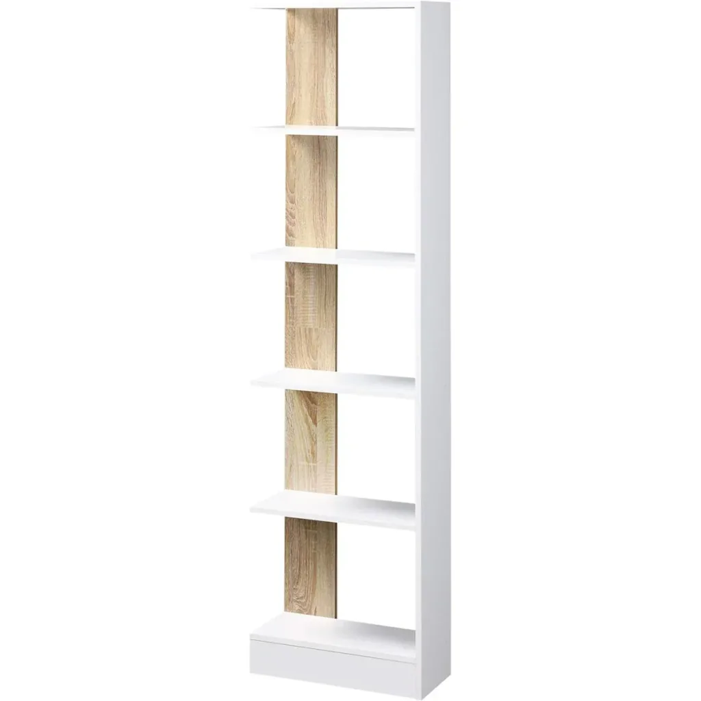 Standregal Bücherregal 5-stufiges Büroregal Lagerregal Aktenregal Küchenregal Spanplatte Eiche+Weiß 45 x 21 x 170 cm