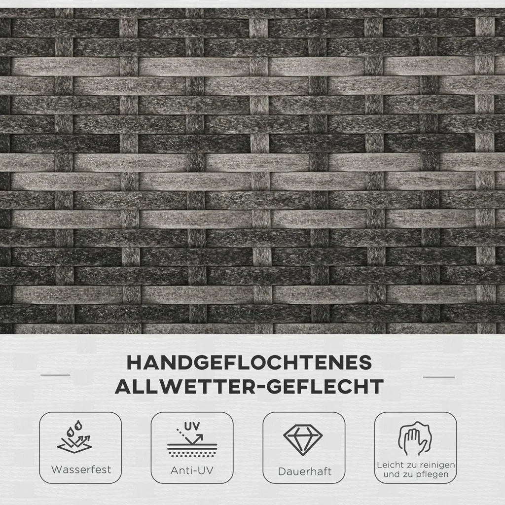 6-teiliges Polyrattan-Gartenmöbelset mit Kissen, Lounge-Tisch mit Ablage, Stahl, luxuriöses Schwarz und Creme