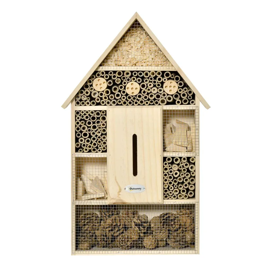 Insektenhotel Insektenhaus mit 5 Etagen Metallgitter Bienenhotel aus natürlichen Materialien für Käfer Bienen Wespen und