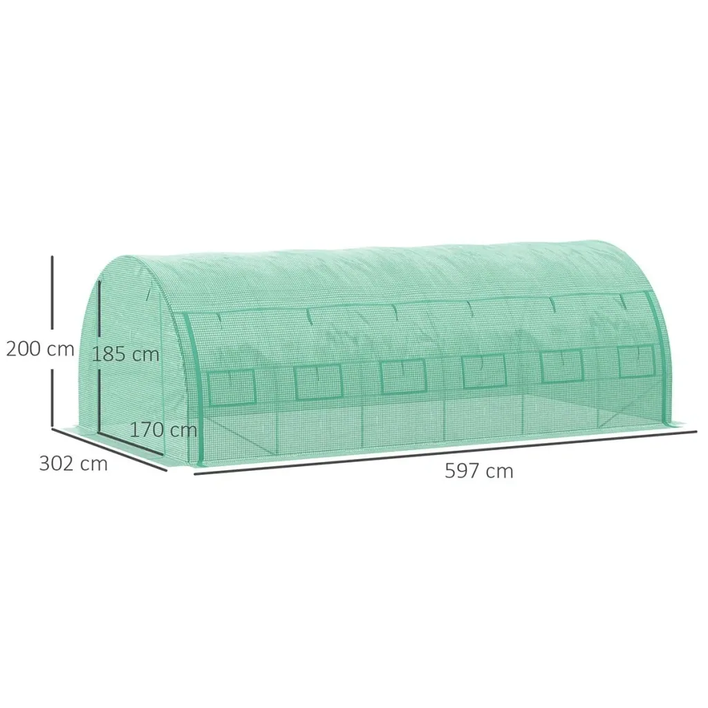Foliengewächshaus Polytunnel 6 x 3 x 2 m begehbares Gewächshaus mit aufrollbar Abdeckungen Folientunnel Treibhaus UV-Sch