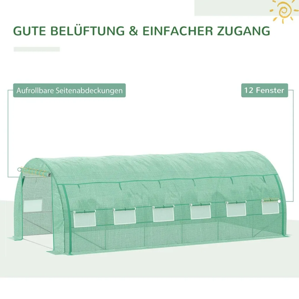 Foliengewächshaus Polytunnel 6 x 3 x 2 m begehbares Gewächshaus mit aufrollbar Abdeckungen Folientunnel Treibhaus UV-Sch